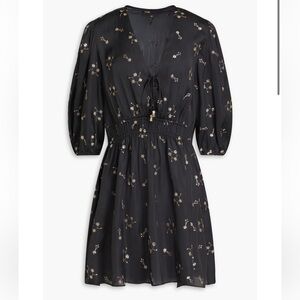 MAJE Black Satin Sequin-embellished satin mini dress size 40 (large)